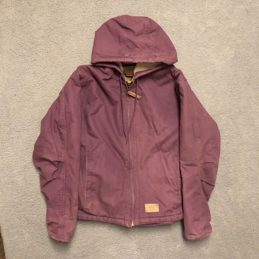 VTG Schmidt Workwear Womens Purple Canvas Sherpa Lined Hooded Jacket Large